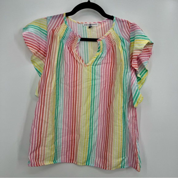 Michelle McDowell Penelope Top Summer Sun Multi Striped Ruffle Blouse delete - Picture 2 of 7